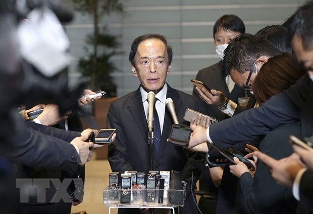 Tân Thống đốc Ngân hàng Trung ương Nhật Bản Kazuo Ueda phát biểu với báo giới tại Tokyo ngày 10/4/2023. (Ảnh: Kyodo/TTXVN)