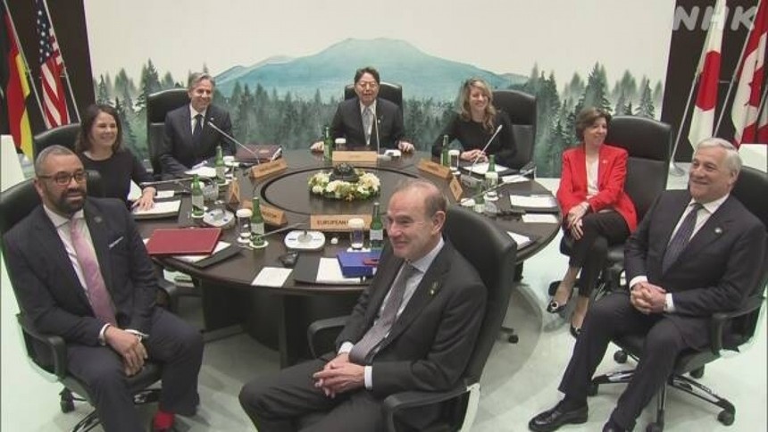 Hội nghị Ngoại trưởng G7 tiếp tục thảo luận những vấn đề thế giới quan trọng. Ảnh: NHK.