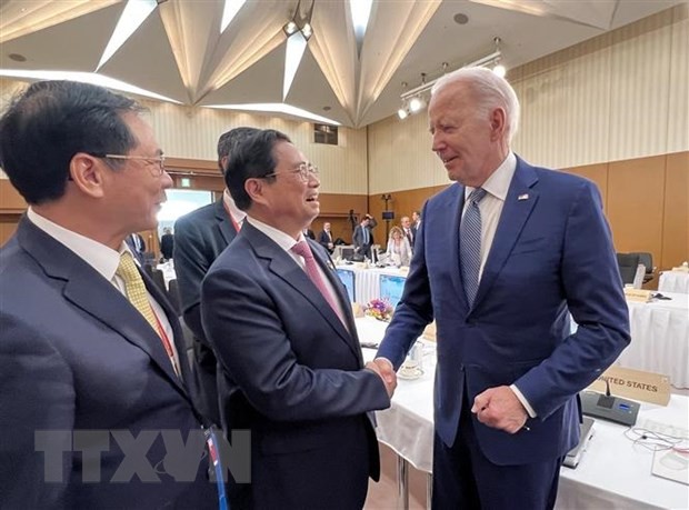 Thủ tướng Phạm Minh Chính gặp Tổng thống Hoa Kỳ Joe Biden. (Ảnh: TTXVN).