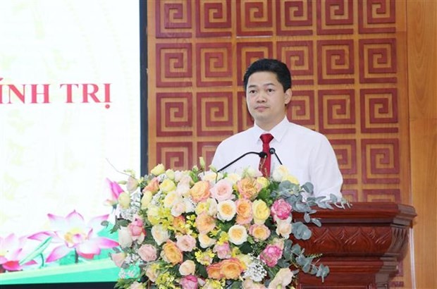 Tân Phó Bí thư Tỉnh ủy Lai Châu Vũ Mạnh Hà phát biểu tại hội nghị. (Ảnh: Việt Hoàng/TTXVN).