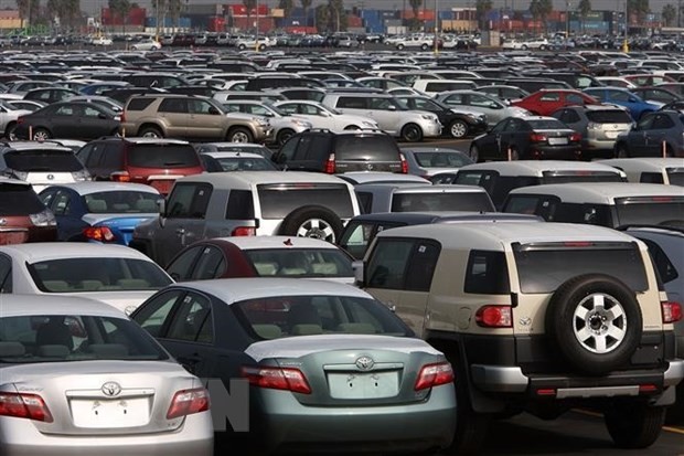 Xe ôtô của Toyota Nhật Bản tại trung tâm phân phối xe của hãng ở cảng Long Beach, Mỹ. (Ảnh: Getty Images/TTXVN)