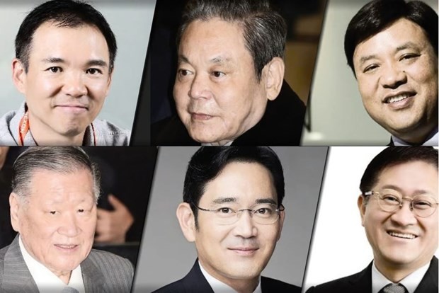 6 tỷ phú giàu nhất Hàn Quốc, từ trên xuống: Kim Jung-ju, Lee Kun-hee, Seo Jung-jin, Suh Kyung-bae, Jay Y. Lee và Chung Mong-koo. (Nguồn: scmp)