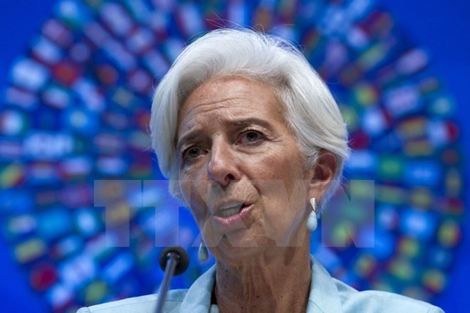 Giám đốc IMF Christine Lagarde tại cuộc họp báo ở Washington, DC ngày 8/10. (Nguồn: AFP/TTXVN)