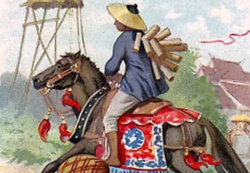 Phu trạm đeo công văn đựng trong ống tre, cưỡi ngựa để chuyển những công văn khẩn cấp. Ảnh minh họa.