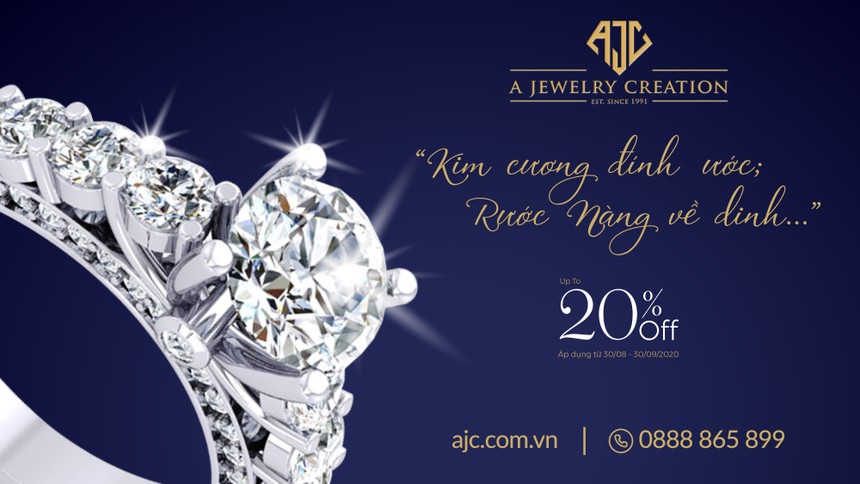 AJC gửi tặng ưu đãi lên tới 20% cho các đơn hàng nhẫn cưới, trang sức kim cương và trang sức đá quý, trang sức Treasure by AJC