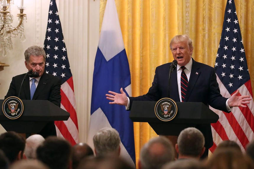 Tổng thống Phần Lan Sauli Niinistö và Tổng thống Mỹ Donald Trump tại buổi họp báo sau cuộc hội đàm ngày 2/10 tại Nhà Trắng. Ảnh: Getty Images.