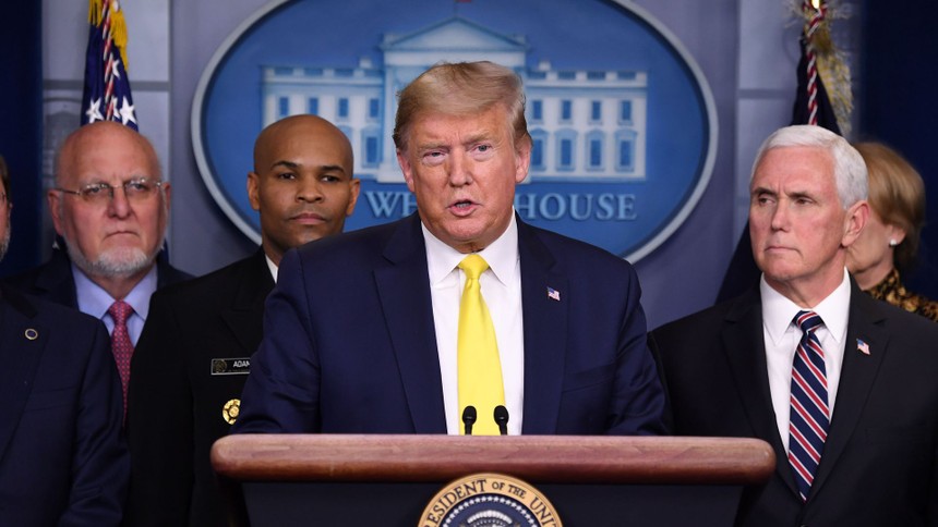 Tổng thống Mỹ Donald Trump họp báo hôm thứ Hai (9/3) tại Nhà Trắng. Ảnh: AFP.