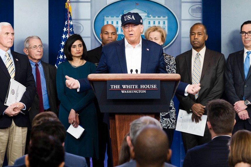 Tổng thống Mỹ Donald Trump xuất hiện tại cuộc họp báo ngày 14/3 ở Nhà Trắng. Ảnh: AFP