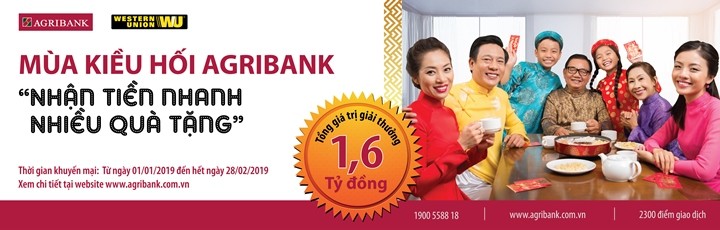 “Mùa kiều hối Agribank 2019, Nhận tiền nhanh - Nhiều quà tặng”