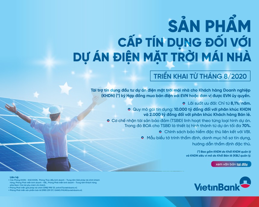 VietinBank dành 10.000 tỷ đồng để đồng hành cùng doanh nghiệp trong các dự án điện mặt trời mái nhà
