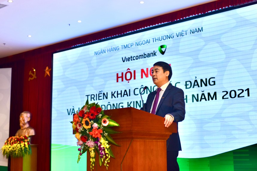 Ông Nghiêm Xuân Thành, Chủ tịch HĐQT Vietcombank phát biểu tại Hội nghị