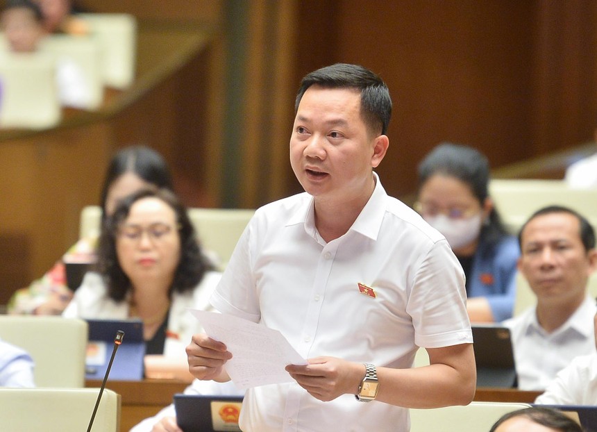 Đại biểu Trịnh Xuân An (đoàn Đồng Nai) tranh luận với Thống đốc Nguyễn Thị Hồng chiều 8/6.
