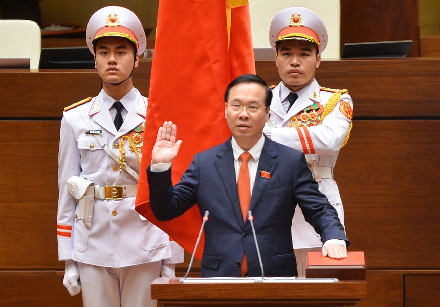 Tân Chủ tịch nước Võ Văn Thưởng làm lễ tuyên thệ sau khi được bổ nhiệm sáng 2/3 (Ảnh: quochoi.vn)