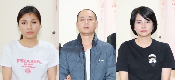 Từ trái qua: Đặng Thị Xuân, Nguyễn Minh Hải và Nguyễn Thị Tú Uyên (Ảnh: Công an Lai Châu)
