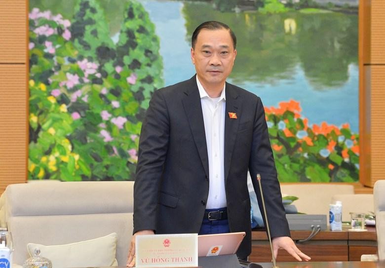 Chủ nhiệm Ủy ban Kinh tế Vũ Hồng Thanh trình bày báo cáo thẩm tra (Ảnh Quốc hội).