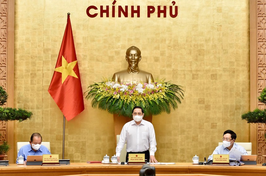 Thủ tướng Phạm Minh Chính chủ trì phiên họp Chính phủ thường kỳ tháng 4/2021 (Ảnh: Nhật Bắc)