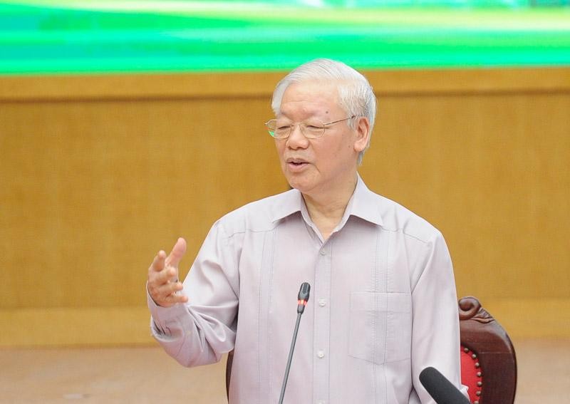 Tổng Bí thư Nguyễn Phú Trọng phát biểu tại cuộc tiếp xúc cử tri Hà Nội (Ảnh Duy Linh).