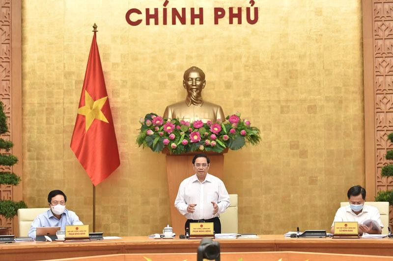 Thủ tướng Phạm Minh Chính chủ trì phiên họp Chính phủ thường kỳ tháng 8/2021 (Ảnh: Nhật Bắc)