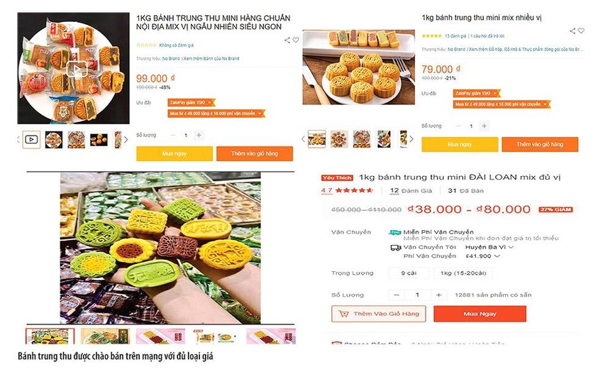 Bánh trung thu được chào bán trên mạng với đủ loại giá