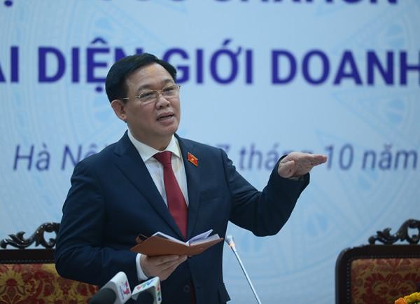 Chủ tịch Quốc hội Vương Đình Huệ trong cuộc làm việc với đại diện cộng đồng doanh nghiệp Việt Nam chiều 7/10/2021.