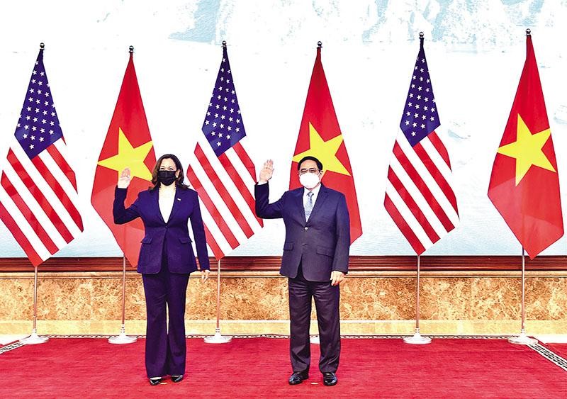 Thủ tướng Chính phủ Phạm Minh Chính tiếp Phó tổng thống Hoa Kỳ Kamala Harris trong chuyến thăm Việt Nam vào tháng 8/2021. Ảnh: Đoàn Bắc