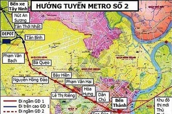 Hướng tuyến metro số 2 (Bến Thành - Tham Lương)