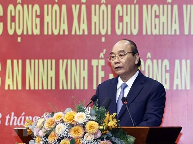Chủ tịch nước Nguyễn Xuân Phúc phát biểu chỉ đạo buổi làm việc. (Ảnh: Thống Nhất/TTXVN)