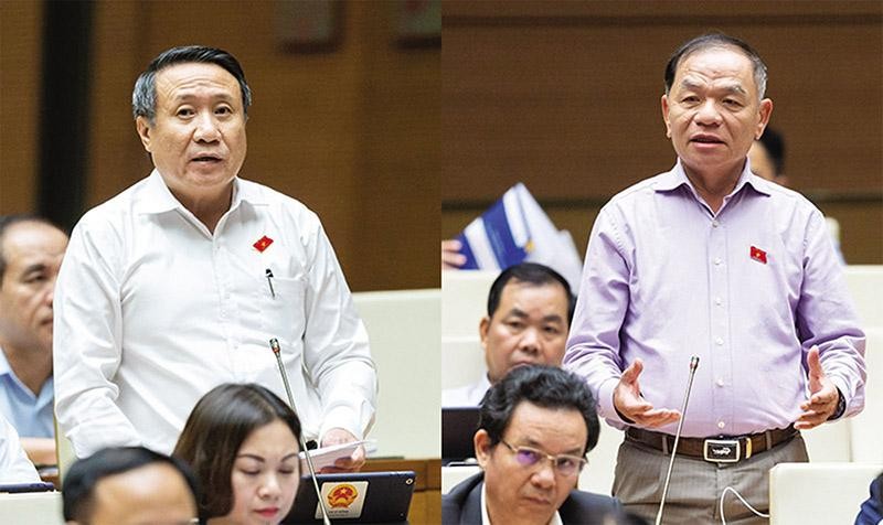 Đại biểu Lê Thanh Vân (bên phải) và đại biểu Hà Sỹ Đồng góp ý sửa đổi Nội quy kỳ họp Quốc hội