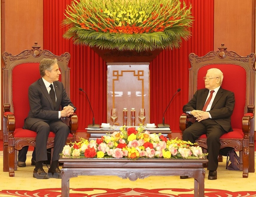 Tổng Bí thư Nguyễn Phú Trọng đã tiếp Ngoại trưởng Hoa Kỳ Antony Blinken (Ảnh: TTXVN)