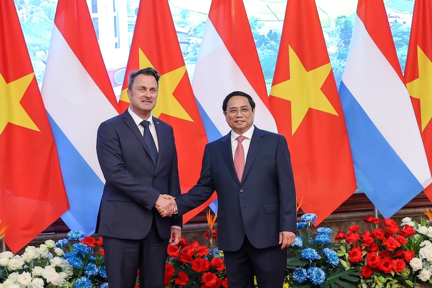 Sau lễ đón chính thức sáng ngày 4/5, Thủ tướng Phạm Minh Chính đã có cuộc hội đàm với Thủ tướng Xavier Bettel (Ảnh: Nhật Bắc)