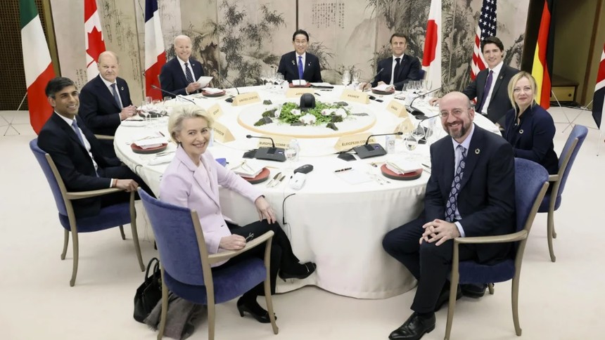 Các nhà lãnh đạo G7 tại hội nghị thượng đỉnh ở Nhật Bản ngày 19/5/2023. Ảnh: Kyodo