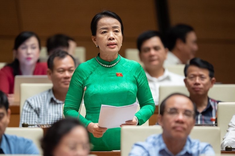 Đại biểu Nguyễn Thị Kim Thúy phát biểu tại hội trường. 