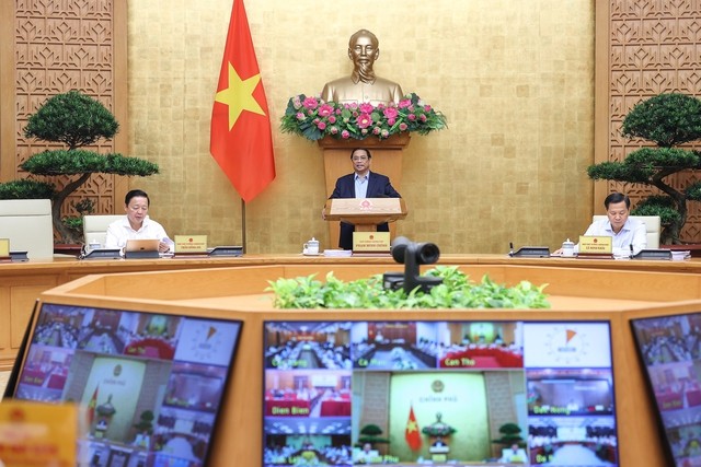Thủ tướng Phạm Minh Chính chủ trì Hội nghị trực tuyến toàn quốc Chính phủ với các địa phương và phiên họp Chính phủ thường kỳ tháng 6/2023 - Ảnh: VGP/Nhật Bắc