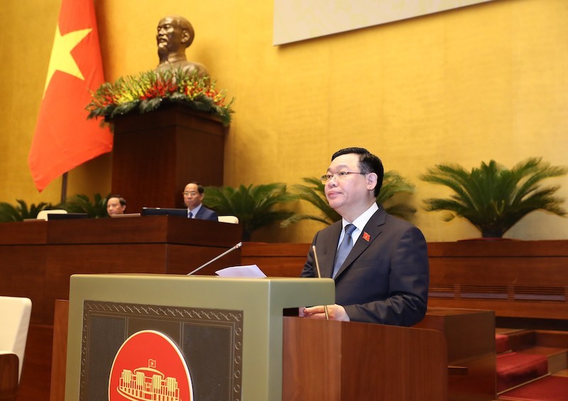 Chủ tịch Quốc hội Vương Đình Huệ phát biểu khai mạc phiên chất vấn.