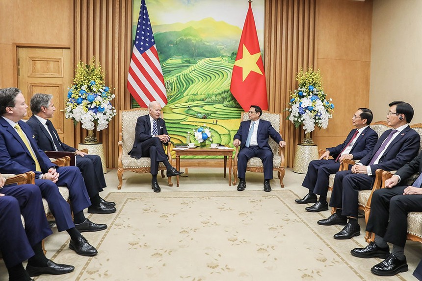 Thủ tướng Chính phủ Phạm Minh Chính hội kiến Tổng thống Hợp chúng quốc Hoa Kỳ Joe Biden (Ảnh: Đức Thanh)