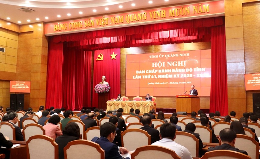 Quang cảnh hội nghị Ban Chấp hành Đảng bộ tỉnh Quảng Ninh đã tổ chức kỳ họp thứ 41, nhiệm kỳ 2020 - 2025. Ảnh: Thu Chung