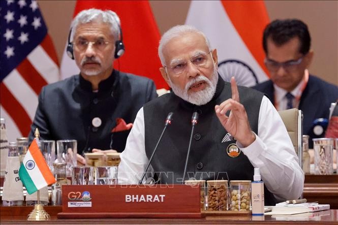 Thủ tướng Ấn Độ Narendra Modi phát biểu tại Hội nghị thượng đỉnh G20 ở New Delhi, Ấn Độ, ngày 9/9/2023. Ảnh minh họa: AFP/TTXVN