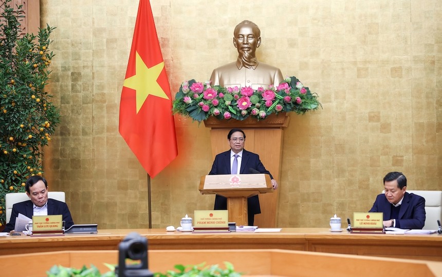 Thủ tướng Phạm Minh Chính chủ trì phiên họp Chính phủ thường kỳ tháng 2/2024. (Ảnh: VGP)