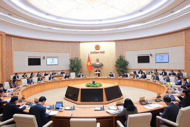 Thủ tướng Phạm Minh Chính phát biểu kết luận phiên họp Chính phủ thường kỳ tháng 2/2024. (Ảnh: VGP/Nhật Bắc)
