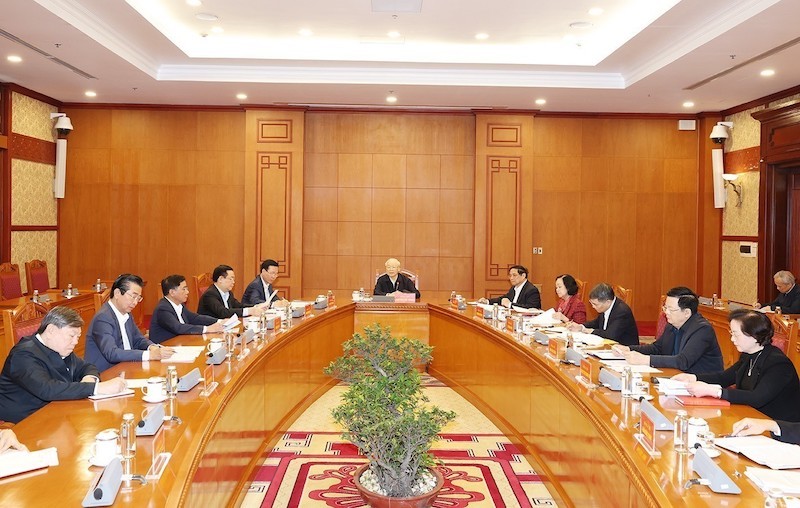 Tổng Bí thư Nguyễn Phú Trọng chủ trì phiên họp đầu tiên của Tiểu ban Nhân sự, Đại hội Đảng XIV. (Ảnh TTXVN).