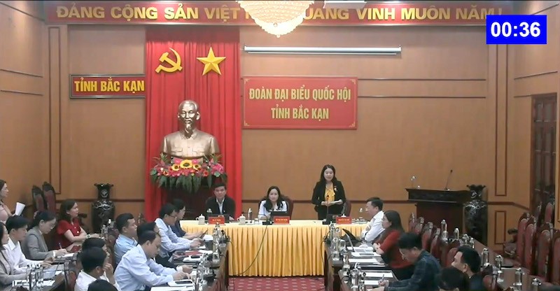 Đại biểu Nguyễn Thị Huế chất vấn từ đầu cầu Bắc Kạn (Ảnh:Quọchoi.vn).