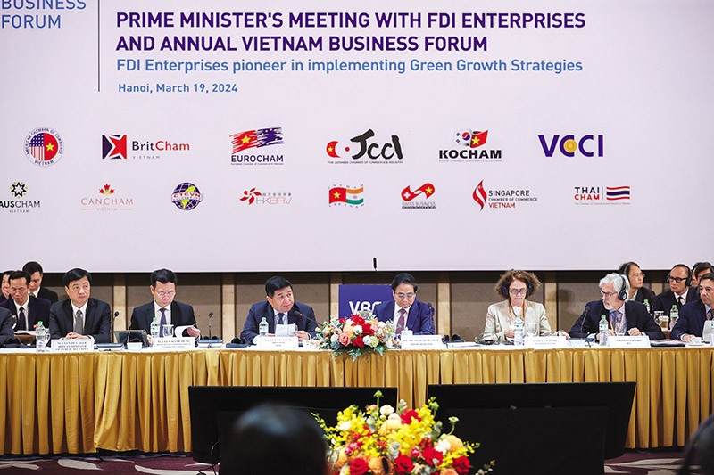 Hội nghị Thủ tướng Chính phủ gặp mặt cộng đồng doanh nghiệp FDI và Diễn đàn Doanh nghiệp Việt Nam thường niên tổ chức tại Hà Nội ngày 19/3. Ảnh: Đức Thanh