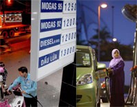 Ở Malaysia (ảnh phải), người dân mua xăng rẻ hơn VN gần 4.000 đồng/lít. Nguồn: TT, Reuters