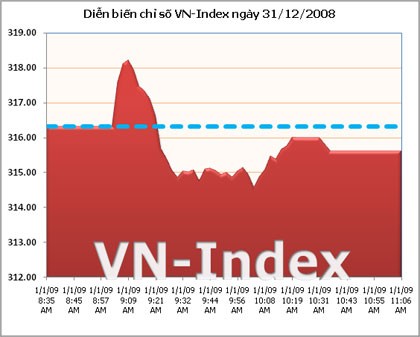 Kết thúc năm 2008, VN-Index mất tổng cộng 605,45 điểm