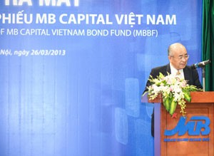 Ông Okada Hiroshi, Chủ tịch kiêm Tổng Giám đốc Công ty Quản lý quỹ United Investment, đối tác đầu tư của MB Capital, phát biểu tại lễ ra mắt quỹ MBBF